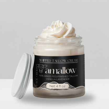 Amallow 100% Grass Fed Beef Tallow for Skin Care - Face + Body - Whipped Moisturizer for Sensitive Skin - Natural Lotion, 4 FL. oz.