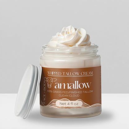 Amallow 100% Grass Fed Beef Tallow for Skin Care - Face + Body - Whipped Moisturizer for Sensitive Skin - Natural Lotion, 4 FL. oz.