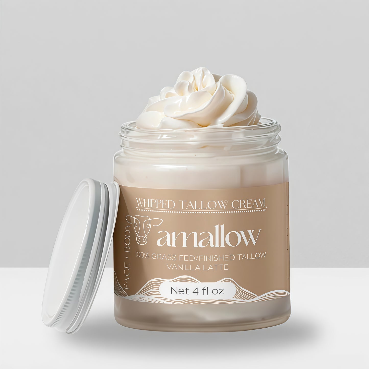 Amallow 100% Grass Fed Beef Tallow for Skin Care - Face + Body - Whipped Moisturizer for Sensitive Skin - Natural Lotion, 4 FL. oz.
