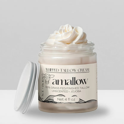Amallow 100% Grass Fed Beef Tallow for Skin Care - Face + Body - Whipped Moisturizer for Sensitive Skin - Natural Lotion, 4 FL. oz.