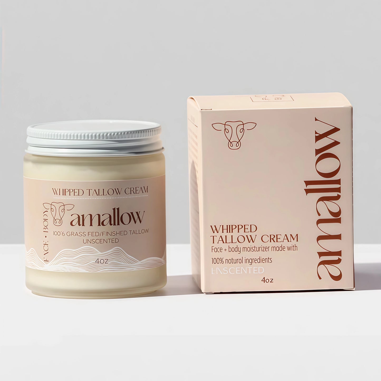 Amallow 100% Grass Fed Beef Tallow for Skin Care - Face + Body - Whipped Moisturizer for Sensitive Skin - Natural Lotion, 4 FL. oz.