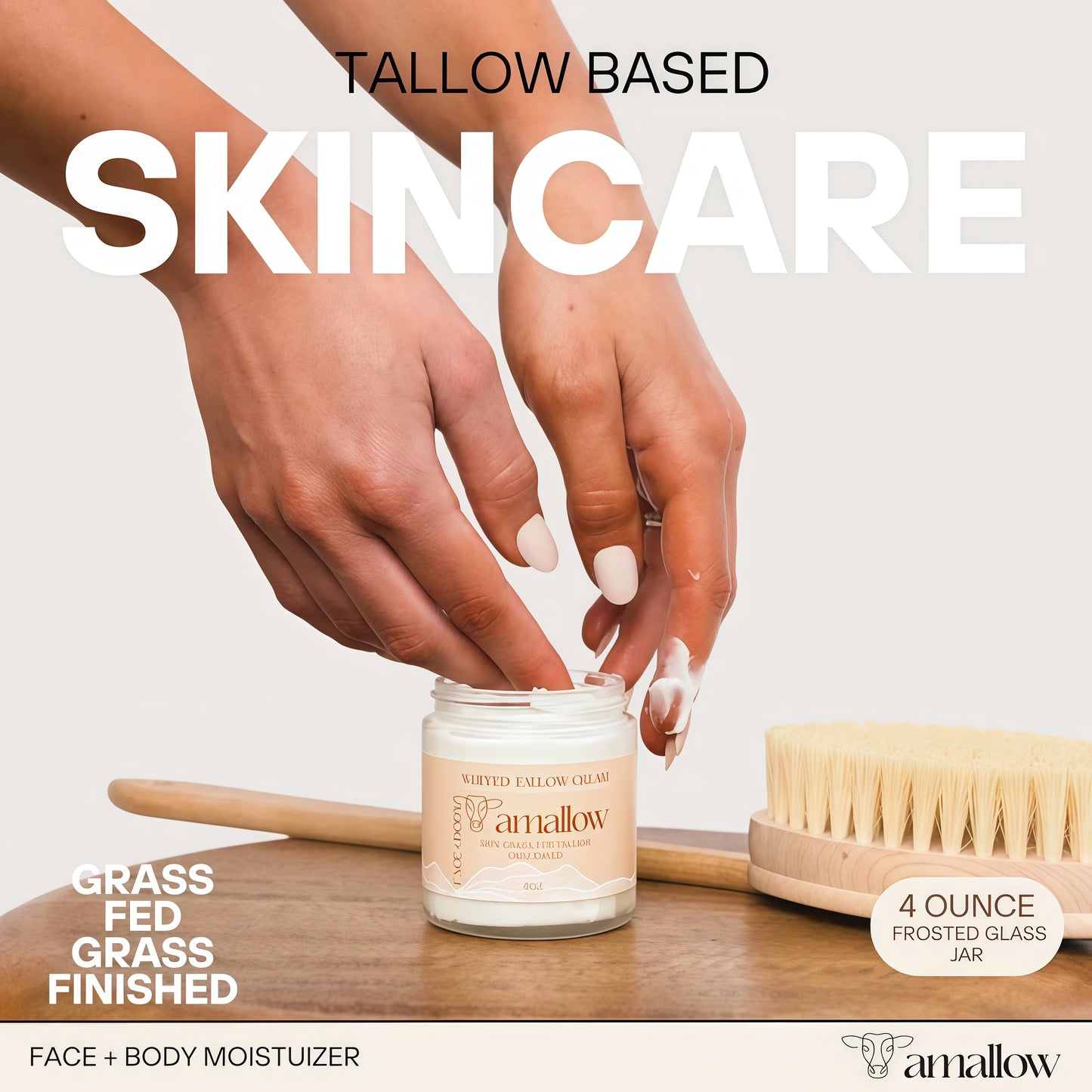 Amallow 100% Grass Fed Beef Tallow for Skin Care - Face + Body - Whipped Moisturizer for Sensitive Skin - Natural Lotion, 4 FL. oz.