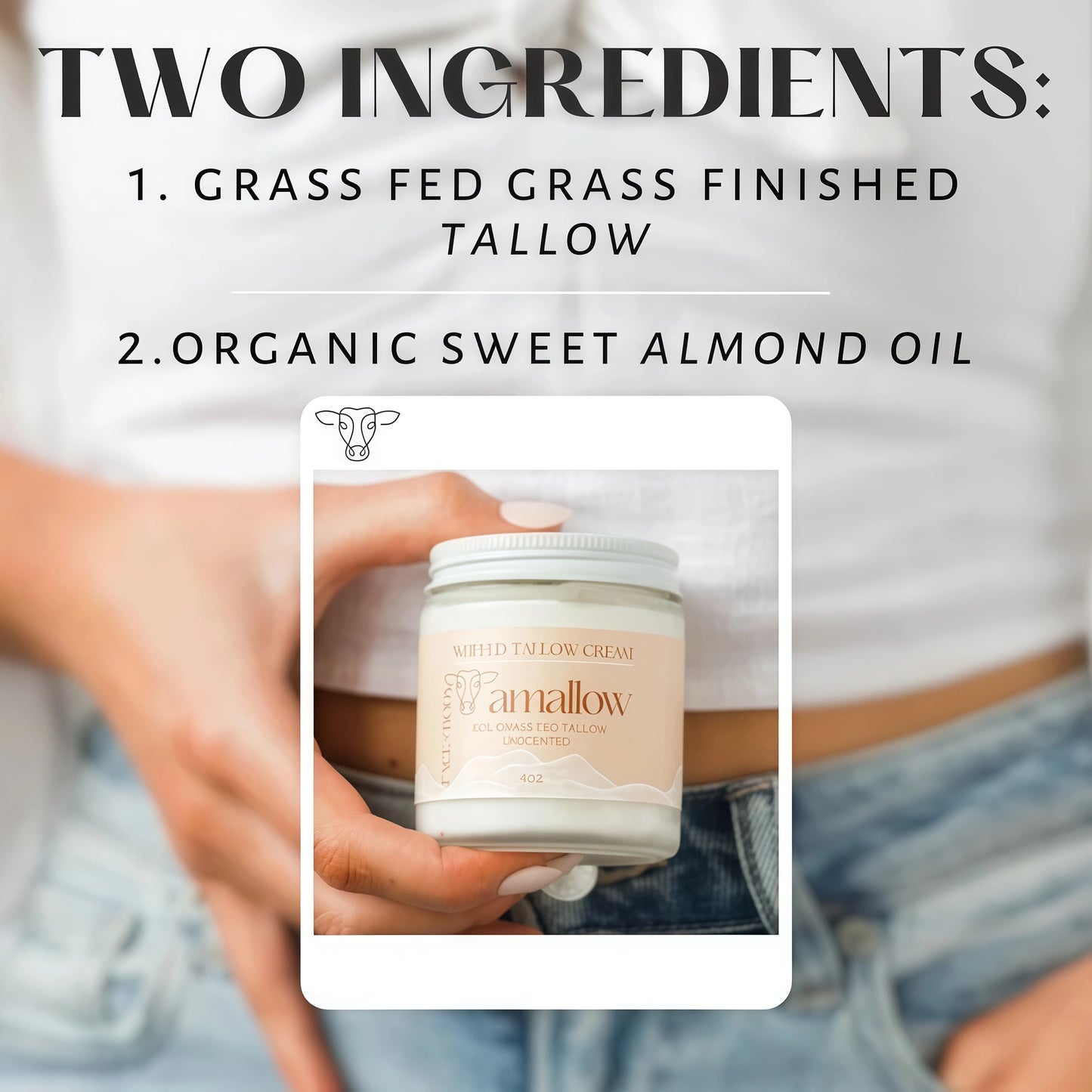 Amallow 100% Grass Fed Beef Tallow for Skin Care - Face + Body - Whipped Moisturizer for Sensitive Skin - Natural Lotion, 4 FL. oz.